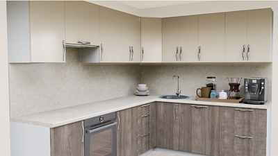 Кухня угловая Пастель мокко - Дуб шамони